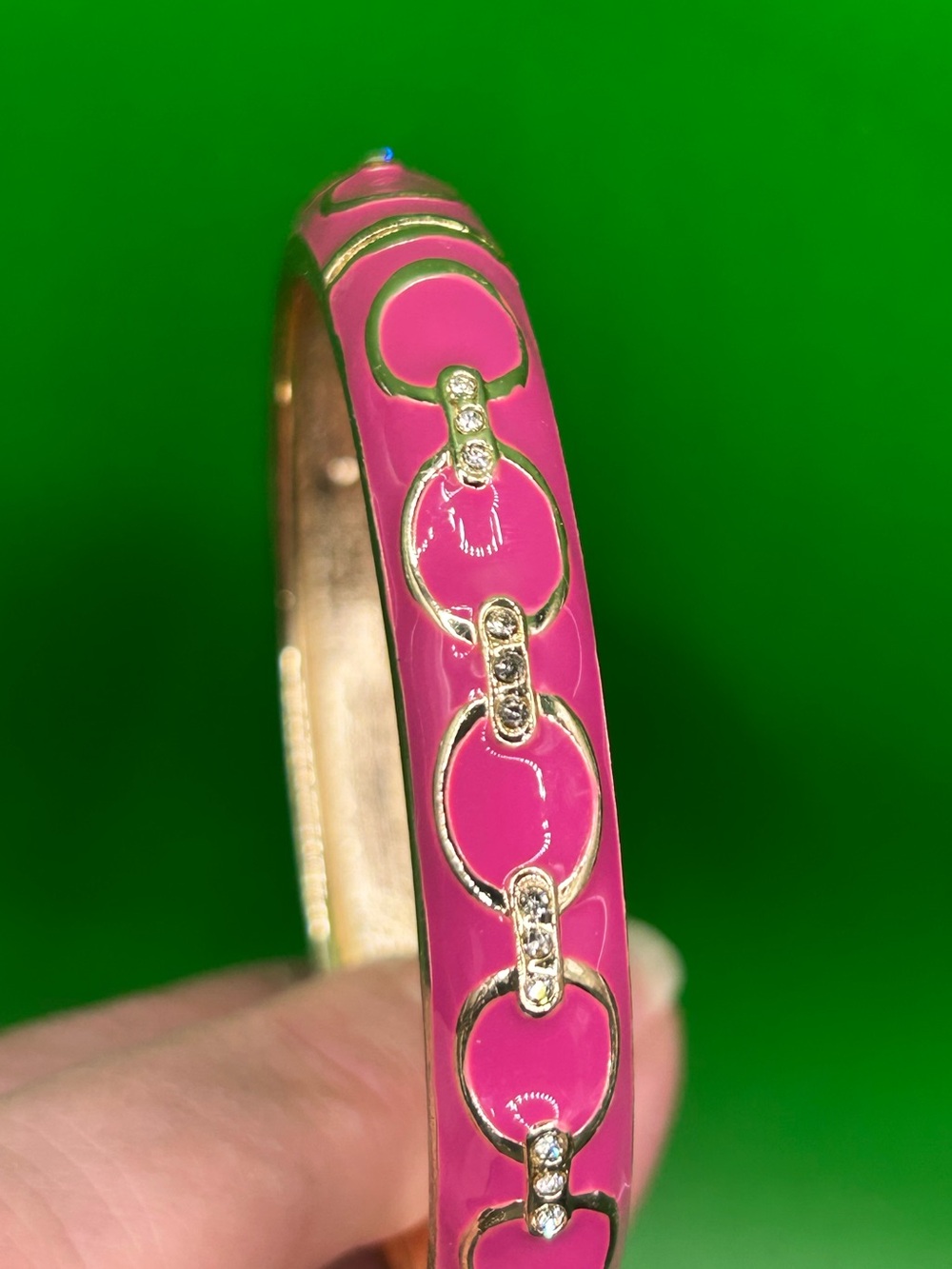 Sequin Pink Enamel and stone hinge Bracelet